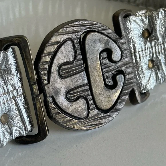 Vintage 1970’s Enrico Coveri Italian Designer Silver Unique Disco Belt Rare